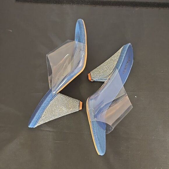 BRAND NEW PAZZLE RHINESTONE HEEL EMBROIDERED CLEAR  OPEN-TOE STRAP SANDAL - Picture 12 of 16